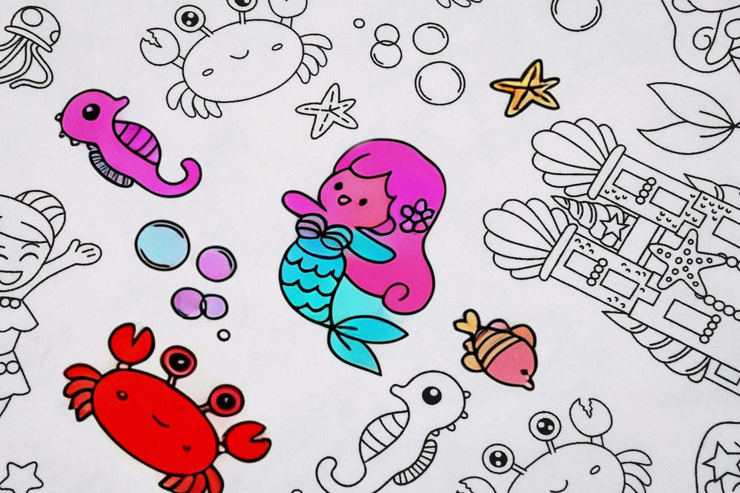 Kids DIY Coloring Pajamas Set with Markers – Soft Bamboo Viscose Unisex Sleepwear, Snug Fit, Stretchy & Breathable PJs, Fun Cartoon Designs in Dinosaur & Mermaid Themes