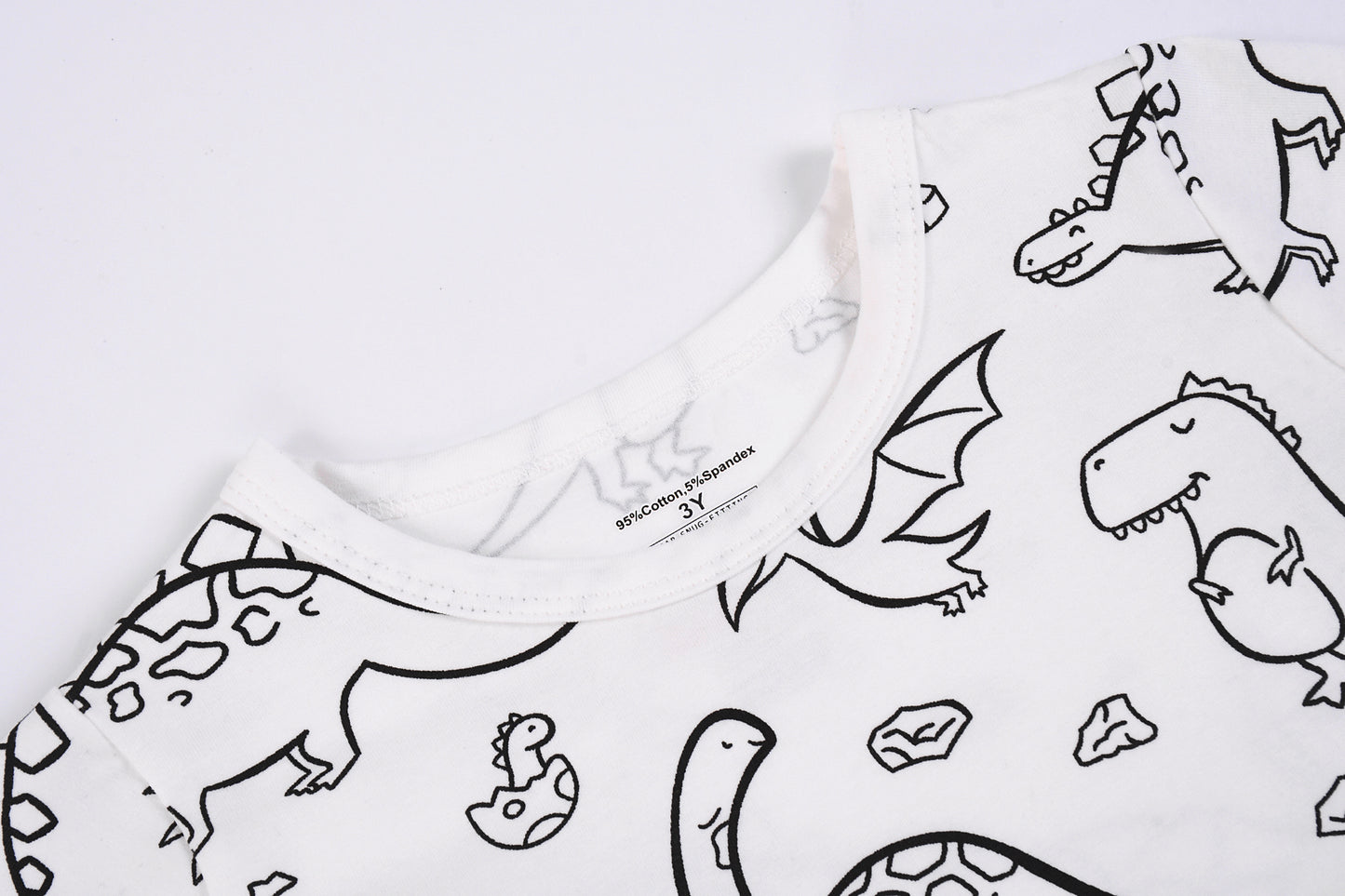 Kids DIY Coloring Pajamas Set with Markers – Soft Bamboo Viscose Unisex Sleepwear, Snug Fit, Stretchy & Breathable PJs, Fun Cartoon Designs in Dinosaur & Mermaid Themes