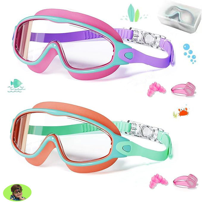 2 Pack Kids Swim Goggles for 3-15 UV Protection Anti-Fog High Definition Waterproof Adjustable Goggles for Boys and Girls - Safety anti-uv swimming goggles swim glass anti-fog swimming goggles Swimminggoggles Nose Clip