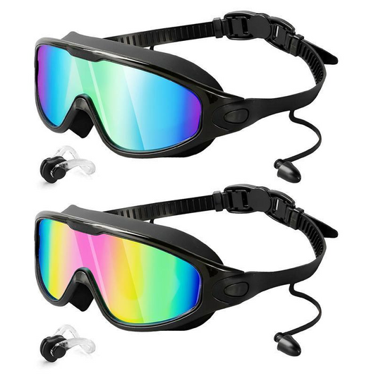 Swim Goggles 2 Pack  Adjust for Kids Men Women, No Leaking 180° Swim Glasses, Easy to Wear, Wide View, Anti-Fog, UV Protection, Comfortable Fit, Suitable for Men Women Kids