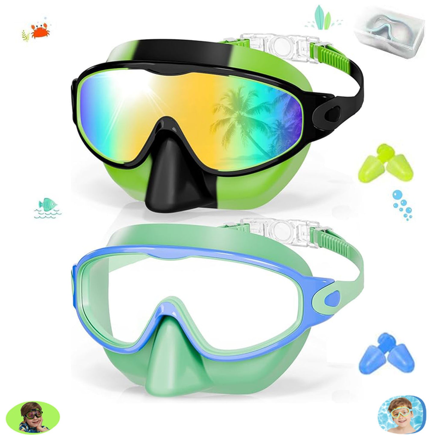 2 Pack Kids Swim Goggles for 3-15 UV Protection Anti-Fog High Definition Waterproof Adjustable Goggles for Boys and Girls - Safety anti-uv swimming goggles swim glass anti-fog swimming goggles Swimminggoggles Nose Clip
