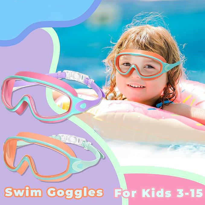 2 Pack Kids Swim Goggles for 3-15 UV Protection Anti-Fog High Definition Waterproof Adjustable Goggles for Boys and Girls - Safety anti-uv swimming goggles swim glass anti-fog swimming goggles Swimminggoggles Nose Clip