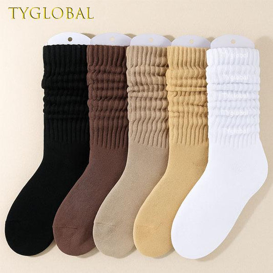 5-Pair Women's Solid Crew Socks, Slouchy and Cozy Mid-Calf Length for Maximum Comfort, Soft, Breathable, and Ideal for Fall & Winter-Perfect for Daily Wear, Machine Washable for Hassle-Free Care and Long-Lasting Durability